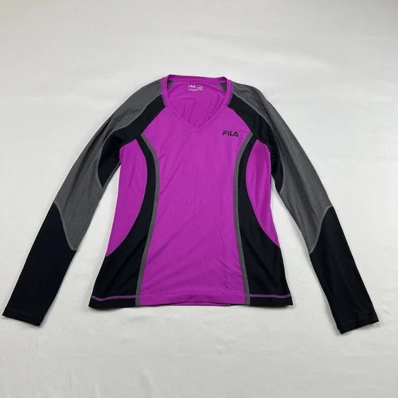 FILA Sport Womens Performance Running Shirt Medium Long Sleeve Black/pink - Picture 1 of 13